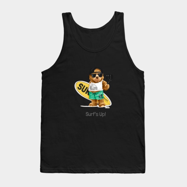 The bear design "Surf's Up!" Tank Top by Art Cloth Studio